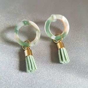 New sea foam color circle tassel earrings